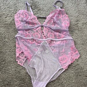 Adore Me Lavender and Pink Lace Bodysuit